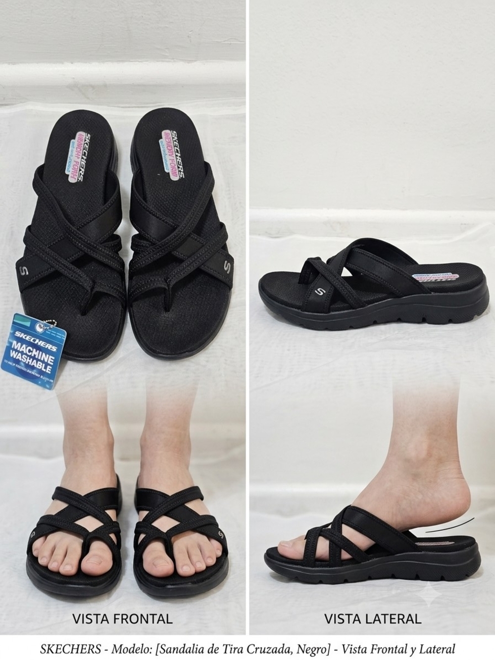 SKECHERS Women's Black Strappy Slip On Comfort Foam Sandals Size US 10 UK 7